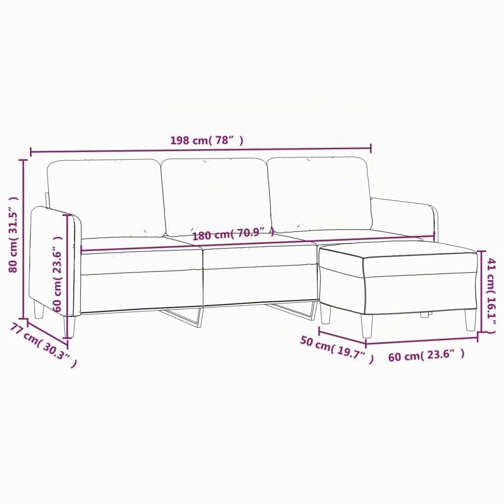 Sofá de 3 plazas con Taburete de Terciopelo Gris Claro 180 cm, Sofa 3 plazas