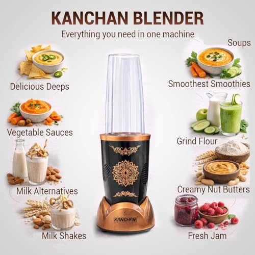 Image of Kanchan Nutri-Blend Mixer Grinder 450 Watt | Blender for Smoothie Juice Puree Masala Chutney, Unbreakable Jars (500ml & 300ml) -SS Blades for Grind & Blend (Copper, 3 Jar)