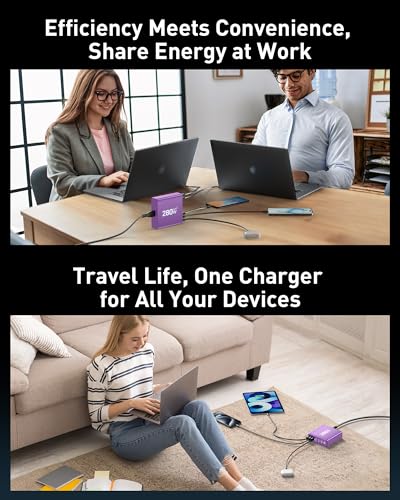 280W USB C Charger Block, 8-Port USB C Charging Station GaN III PD 65W Laptop Charger Adapter Compatible with MacBookPro/Air,DELL,iPad,Portable Charging Station for iPhone,Samsung Galaxy(Purple)