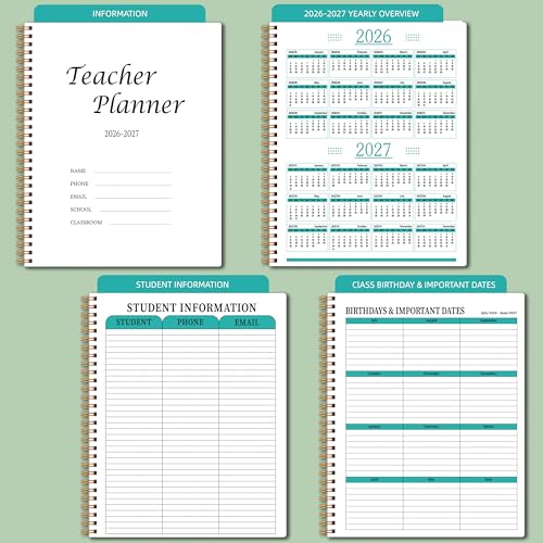 Teacher Planner 2026-2027 - Teacher Planner 2026-2027 Academic Year, July 2026 - June 2027, 8.7" x 10.8", Weekly & Monthly Lesson Plan Book with Monthly Tabs, Golden Stamping - Green - Image 5