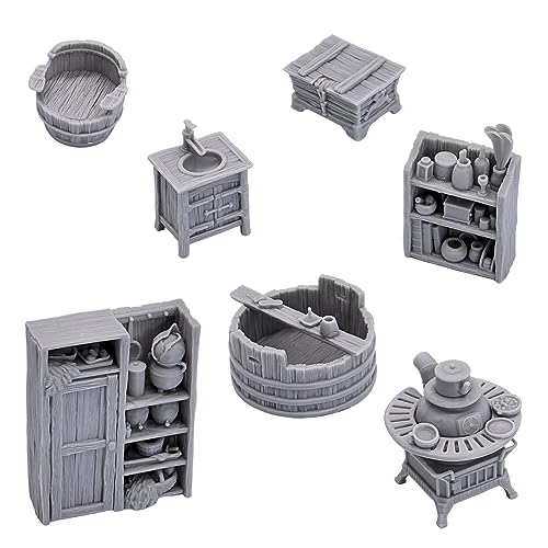 28mm Rustic Wooden Furnishings Scatter Terrain Miniatures Terrain Scenery for Tabletop Gaming Tavern Set Role Playing Games Figures