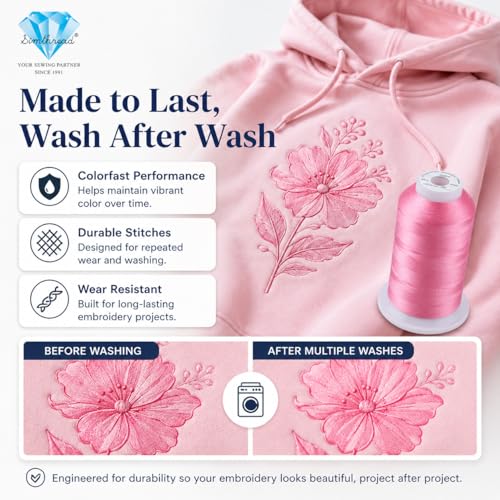 Image of Simthread 5000M 40WT Polyester Embroidery Thread, Pink 085 | 5000M 40WT polyester thread feeds smoothly for machine embroidery, monograms, logos, patches and quilting.