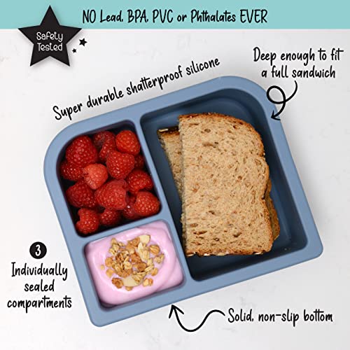 Primastella Unbreakable Silicone Lunch Box For Kids And Adults - Divided Bento Box (Slate Blue) #TOP1