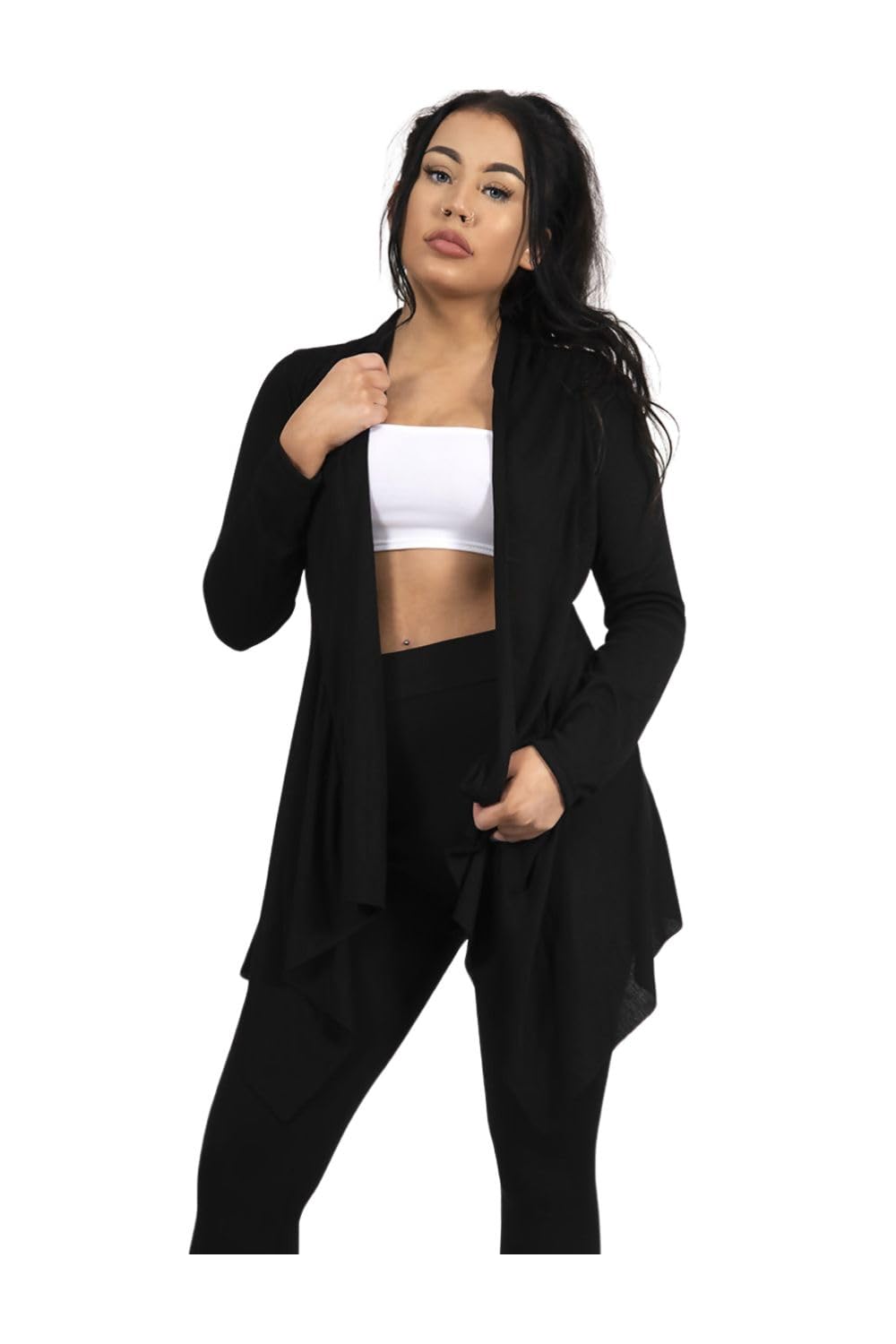 Womens Casual Waterfall Cardigan Ladies Plain Long Sleeve Blazer One Size Cardigan