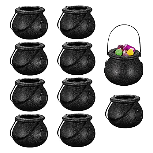 10 Stück Mini Hexenkessel Schwarz Candy Bucket mit Griff Kessel Halloween Candy Holder Topf Schädelköpfe geformte Neuheit Kessel Tassen Süßes oder Saures Bonbonhalter Party Gefälligkeiten Witch