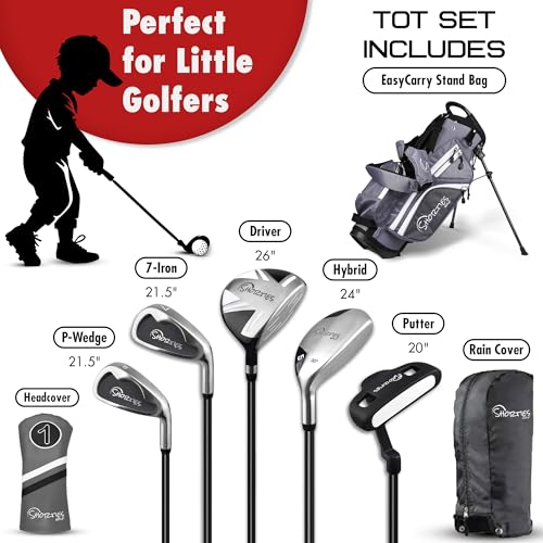 Image of Shorties Golf - Kids Golf Club Set | Perfect for Toddler Golfers and Kids 34 inch-38 inch Tall | EasyCarry Stand Bag | Driver, 7-Iron, Putter, Headcover, and Rain Cover