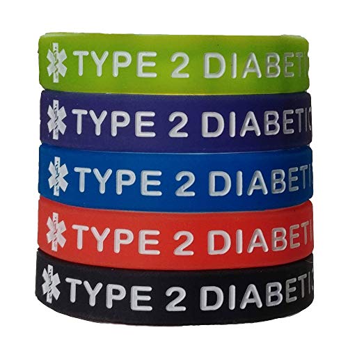 Type 2 Diabetes Bracelets Silicone Medical Alert Wristbands Pack of 5