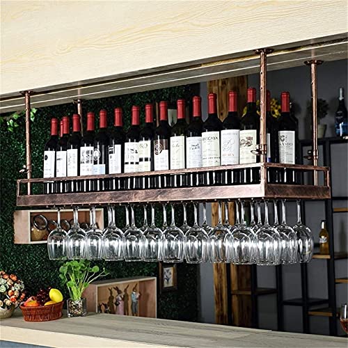 LUCEAE Estante de vino colgante de techo para copas de vino, soporte para botellas de vino, decoración de loft, estante para copas de copa, marrón, 50 x 35 cm