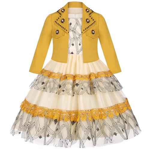 Vestido formal para niñas con falda de tul en capas color amarillo para recitales