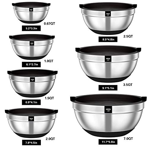 Mixing-Bowls-with-Airtight-Lids-20-piece-Stainless-Steel-Metal-Nesting-Bowls-AIKKIL-Non-Slip-Silicone-Bottom-Size-7-35-25-2015-1067QT-Great-for-Mixing-Baking-Serving-Black