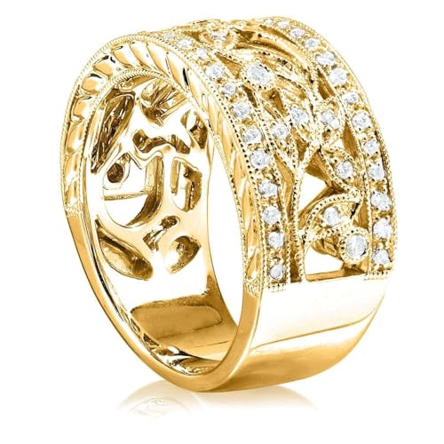 Kobelli Vintage Style Diamond Fashion Floral Band 1/4 CTW in 14K Yellow Gold4