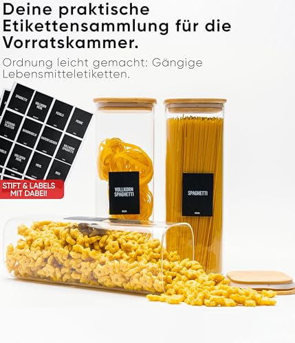 Deco haus® Spaghetti Aufbewahrung 3er Set Eckig - Vorratsgläser mit Deckel + Etiketten [LUFTDICHT] - Für...