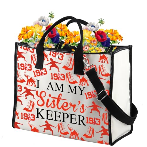 Bolso tote PWHAOO para hermandad griega 'I Am My Sister's Keeper', color rojo, para mujer miniatura 4