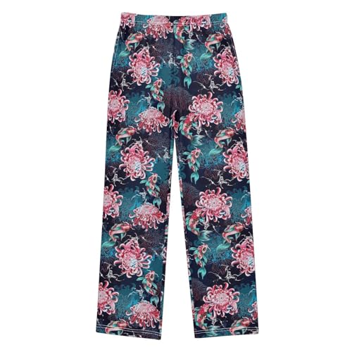 ZZXXB Fish and Chrysanthemums Boys Long Pants Soft Trousers Elastic Waist Kids Lounge Bottoms with Pockets S-XL