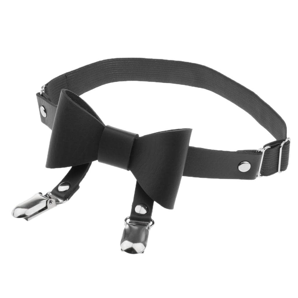 nivaa Women Bowknot Leg Garter Faux Leather Elastic Punk Thigh Ring Belts Black-picture-4