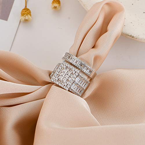 Hiyong Women Wedding Ring Set White Gold Cubic Zirconia Wedding Rings Fashion Sliver Engagement Rings for Women4