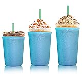 3 Pack Blue Reusable Neoprene Insulator Sleeve for Iced / Hot Coffee and Tea Cups - Compatible with...