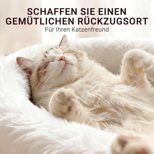 EDMIENS Katzenbett Klein, Katzenbett Flauschig Waschbar, Katzen Bett Indoor, Katzenkissen Rosa, Rund Katzenkörbchen mit Rutschfester Basis, Katzenschlafplatz für Katzen, Kleine Hunde, 45x45x16.5cm
