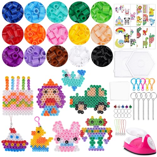 JelyArt Kit Perles à Repasser Enfant – 1500+ Perles XXL 10mm avec Fer à Repasser pour Perles & Modèles – Loisir Créatif Hama Beads Style pour Filles et...