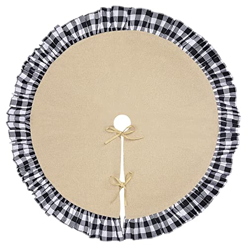 Yuboo Burlap Tree Skirt With Buffalo Ruffle Border,Jute Christmas Tree Mat For Fall Halloween White Black Xmas Tree Ornaments Decorations #TOP1