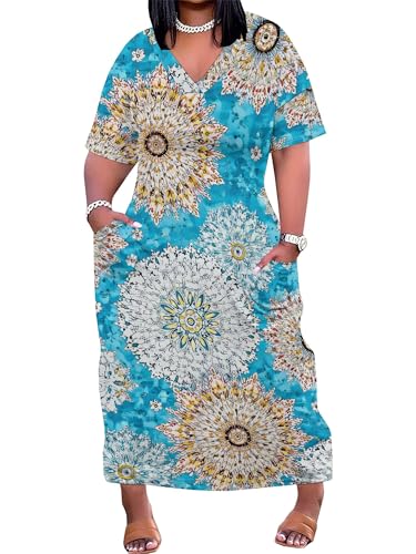 Image of SUZONANA Plus Size Dresses for Curvy Women African Print American Dress Summer Outfits Casual Loose with Pocket
