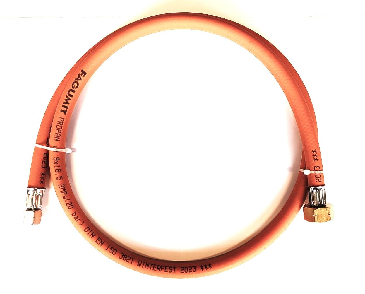 Manguera de gas butano de propano 500 cm (5 m), 20 bar, diámetro de 9 mm, conexiones de 3/8 "LH hasta 21,8 "LH, para botellas pequeñas y grandes, pantalones de gas para barbacoas de gas,