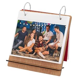 AHANDMAKER 5×4 Inch Wooden Flip Photo Album, Photo Frames for Desk Wooden Cover Scrapbook DIY Binder Photo Album Desktop Displaying Frame Picture Book for Wedding Family Graduation Travel – 50 Pockets