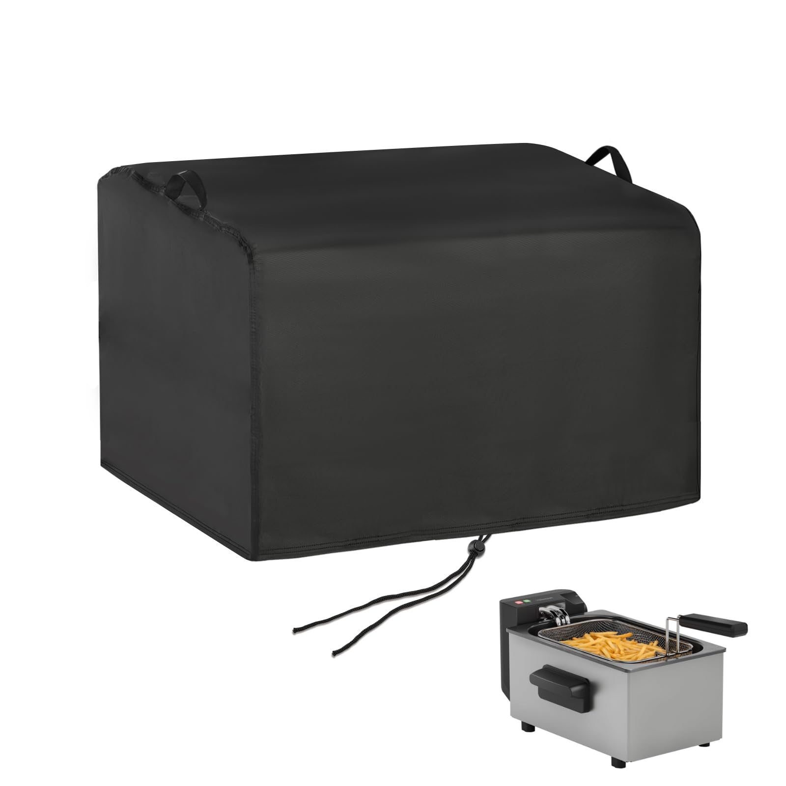Flymer Deep Fat Fryer Cover, 500D Waterproof Dustproof Heavy Duty Deep Fryer Cover, Electric Fryers Covers with Adjustable Drawstring, 62L x 44W x 35H cm, Black