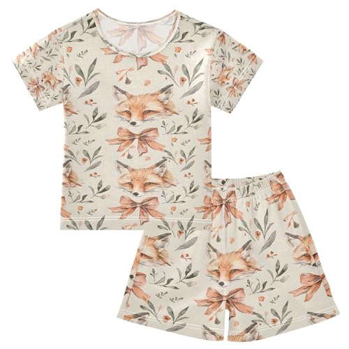 senya Fox Leaf Bow Summer Pajamas Set Short Cotton Sleepwear 2 Piece