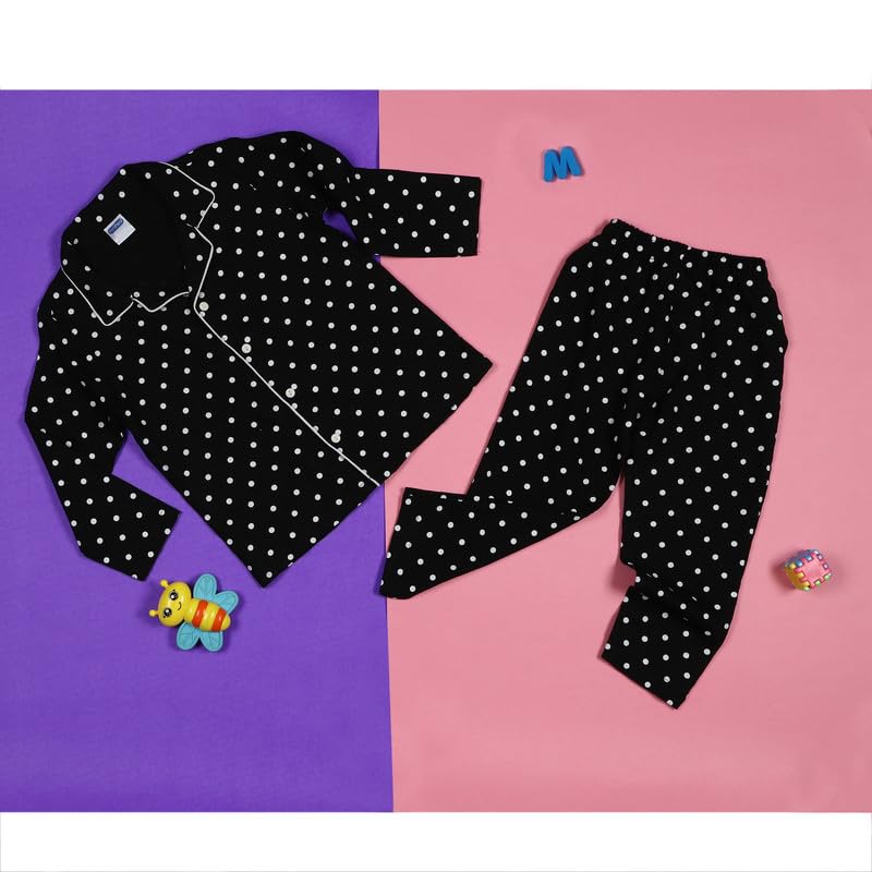 mininest Full Sleeves Polka Printed Night Suit | Night Wear | Sleep Suit for Boys & Girls- Black (9-10 Years) 3