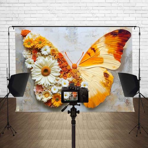 Fondo fotográfico de alas de mariposa 7x5ft naranja miniatura 5