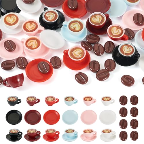 Cheriswelry 84Pcs Miniature Coffee Mugs Resin Coffee Beans Cups Miniature Ornaments Food Kitchen Dollhouse Accessories 15-30mm for Micro Landscape Play Party Garden Decorations