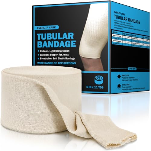Image of EVERLIT Elasticated Tubular Support Bandage | Stockinette Tubing for Large Arm, Knees, Legs | Light to Moderate Compression Bandage Roll For Tissue Support (Size G+ | 5 inch x 11 yd)