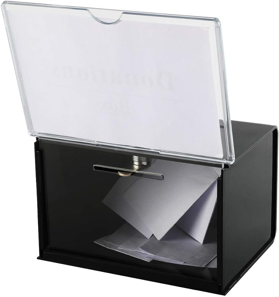 KYODOLED Acrylic Donation Box with Lock,Ballot Box with Sign Holder,Suggestion Box Storage Container for Voting, Raffle Box,Tip Jar 6.1" x 4.3" x 3.8",2 Pack,Black : Office Products