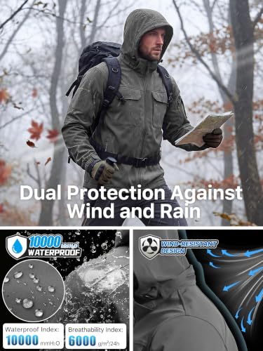 Image of FREE SOLDIER Men's Waterproof Softshell Jacket Fleece Lined Outdoor Jacket Tactical Military Hoodie Windbreaker