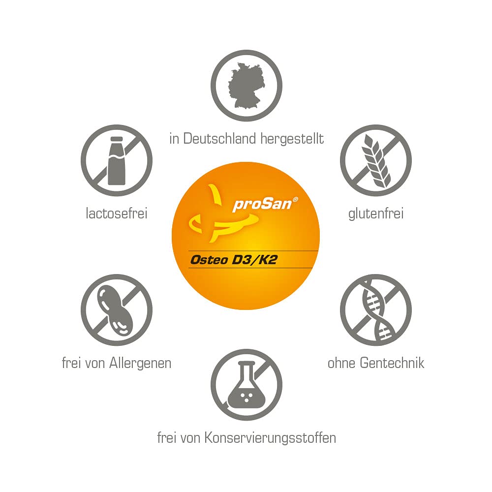 proSan Osteo D3/K2 (Monatspackung: 60 Kapseln) | Vitamin D3 + K2, Calcium + Magnesium, Erhaltung normaler Knochen, Kombinierbar mit Osteoporose-Medikamenten