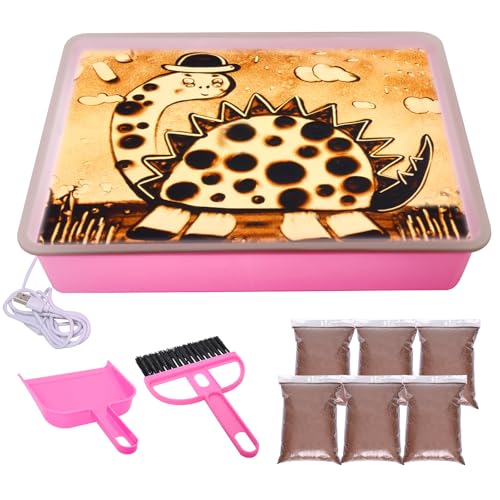DAOUZL Caja de Luz de Pintura de Arena,Juego de Bandeja de Arena para Niños con 6 Paquetes de Arena Natural,Juego de Arte de Arena,Kits de Arte de Arena Con Luz LED para Niños de 3 Años