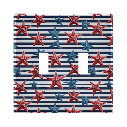 UMIRIKO Starfish Blue Stripe Light Switch Cover Plate Covers Decorative Double Toggle Home Decor 202a8799