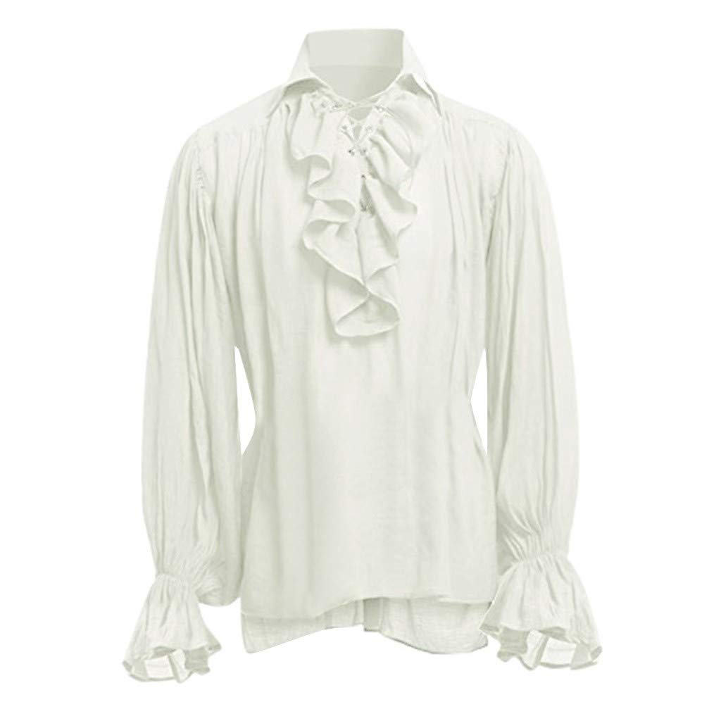 Mens Renaissance Ruffled Pirate Shirt Medieval Vintage Long Sleeve Blouse