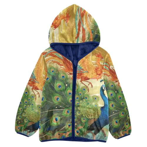 Phoenix and Peacock Artwork Design Toddler Fleece Jacket Girl Boys Hooded Fleece Jacket Coat