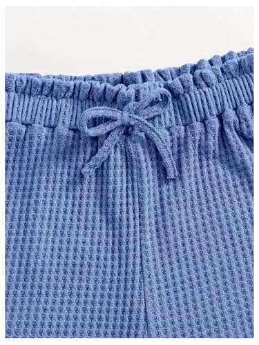 Image of RoseSeek Girl's 2 Piece Outfits Waffle Knit Scoop Neck Button Down Crop Tank Tops Paperbag Waist Track Shorts
