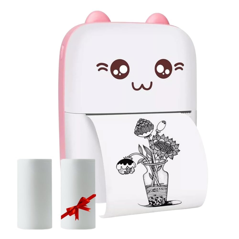 Pampam Toys Mini Portable Thermal Printer – Bluetooth Pocket Printer for Kids & Adults, 57mm Inkless Photo & with (1 Roll + 1 Extra Roll) Prints B&W Notes & Stickers (Assorted) with 1 Year Warranty