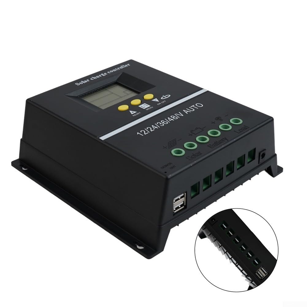 Controlador de carga de batería solar, controlador de carga solar de 200 A, 12 V/24 V/36 V/48 V con pantalla LCD y regulador de batería