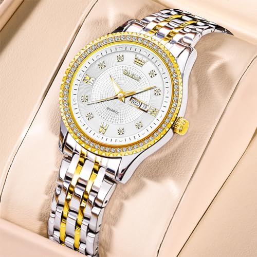 Image of OLEVS Watches Women with Date Silver Stainless Steel Luxury Ladies Watches with Small Writs Diamond Watches for Women Waterproof Elegant Dress Quartz Analog Women's Wrist Watches Reloj de Mujer