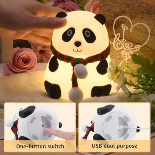 Image of Panda Light Night Lamp For Kids Soft Silicone 7-Color LED Nightlight | Rechargeable & BPA-Free | Cute Bedroom Decor & Gift For Sister, Toddlers, Teens & Valentine's Day,Black & White
