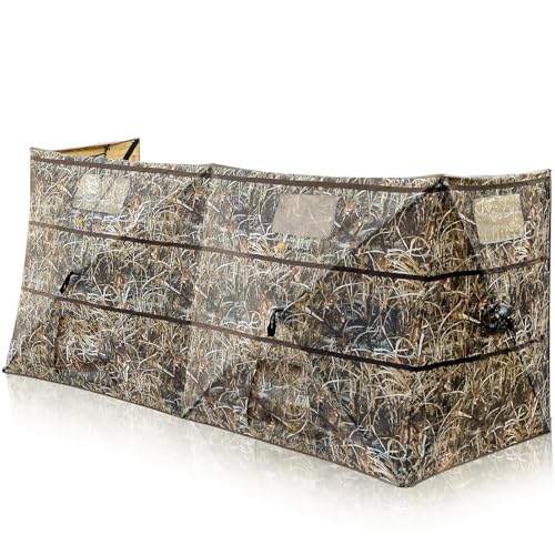 Hunthor 4 Panel Duck Blind Hunting Tent with Dog Door, Pop-Up Waterfowl Blind for 3-4 People, Durable Field Duck Dove Bush Hunting Tent with Carry Bag (Camo)