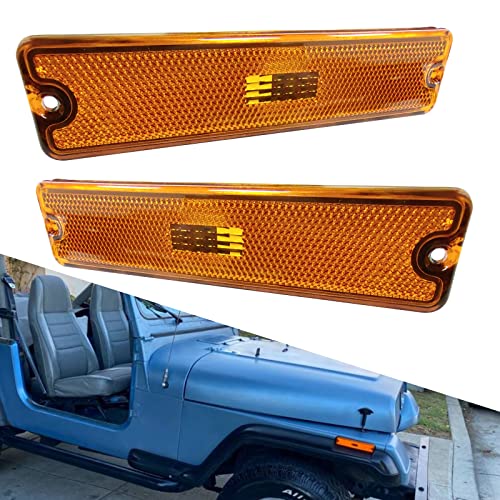 KYYET Compatible with 1987-1995 Jeep Wrangler YJ Driver Passenger Side Marker Light Lens Reflector Replace for CH2550105 56001424;(Amber Lens)