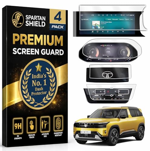 Image of SPARTAN SHIELD {4 PACK} Screen Guard For TATA SIERRA 2025+ || ADVENTURE+ / ACCOMPLISHED || 12.3 Inch Infotainment Touchscreen + 10.25 Inch Instrument Cluster + Sterring + AC Panel + Protector || Anti Scratch | Water Resistant | HD Clarity || TataSierra Car Accessory 2026 [NOT TEMPERED GLASS]