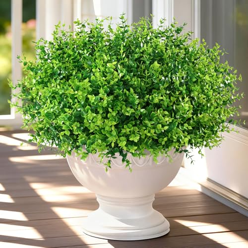 Yastouay Artificial Flowers for Outdoors UV Resistant, 14 Bundles Green Realistic Fake Outdoor Flowers Fake Plants, Faux Flowers for Outdoor Planters Front Porch Garden Window Box Farmhouse Decor