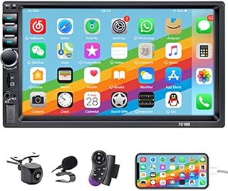 Double Din Car Stereo with Backup Camera, 7 Inch Touchscreen Car Radio Bluetooth Support Mirror Link, Hands Free Call/FM/TF/USB/EQ/Aux, Multimedia Car Audio with Steering Wheel Remote/Fast Charging